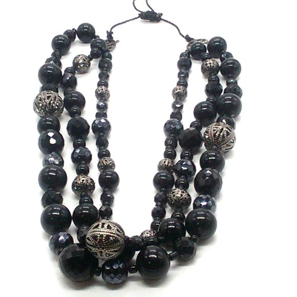 Faceted Beaded & Silver-tone Necklace Adjustable Sliding Knot - Picture 9 of 10